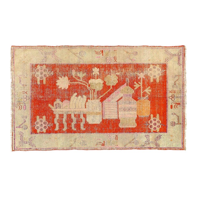 1940s Vintage Hand Knotted Vintage Khotan Rug For Sale