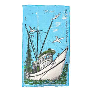 Vintage Key West Hand-Printed Linen Towel – Suzie Zuzek Shrimp Boat Coastal Nautical 1960s