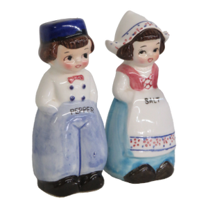 Mid 20th Century Dutch Boy and Girl Ceramic Salt and Pepper Shakers Hand Painted - Set of 2