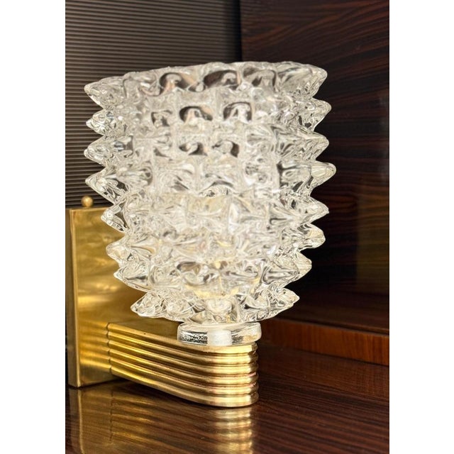 Gold Art Deco Brass-Mounted Rostrato Murano Glass Sconces from Barovier, 1940s, Set of 2 For Sale - Image 8 of 10