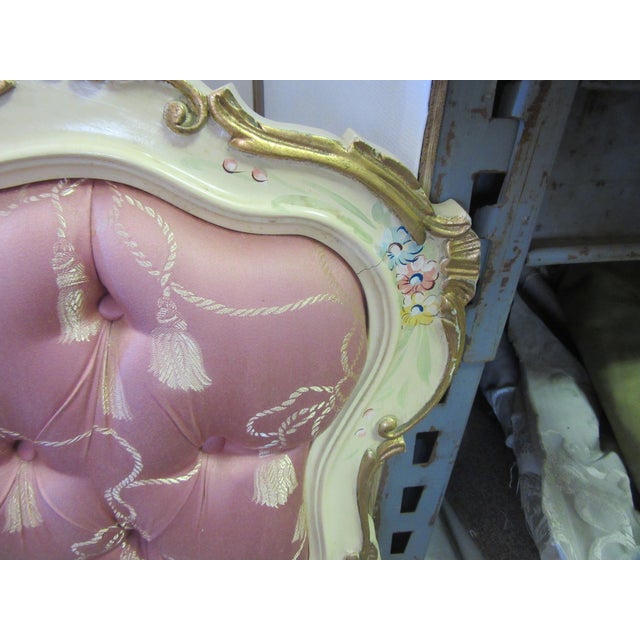 Italian Mid Century Hand Painted Headboard With Tassel Upholstery