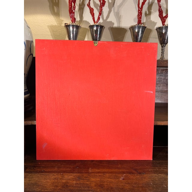 Wood Pair of Neoclassical Grand Tour Style Faux Blue Faience Intaglio Set in Hand Painted Red & Blue Frames For Sale - Image 7 of 12