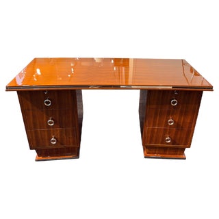 Art Deco Rosewood, Veneer and Nickel Desk, France, 1930s For Sale