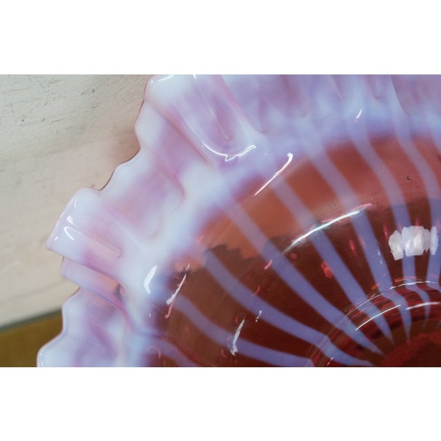 Late 20th Century 3 Fenton Cranberry Glass Opalescent Ruffled Clambroth Vase Basket Bowl Compote For Sale - Image 10 of 16