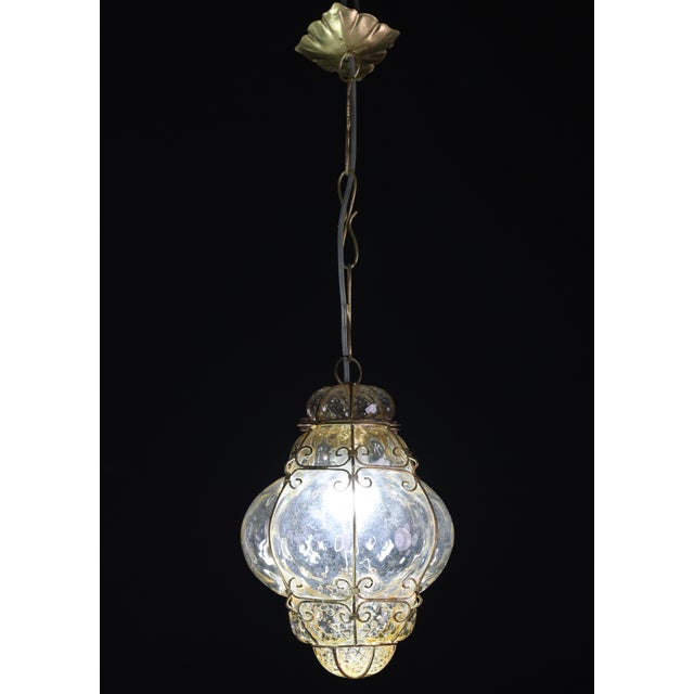 Glass 1970s Wonderful Amber Vintage Venetian Lantern, Murano Glass - Set of 2 For Sale - Image 7 of 16