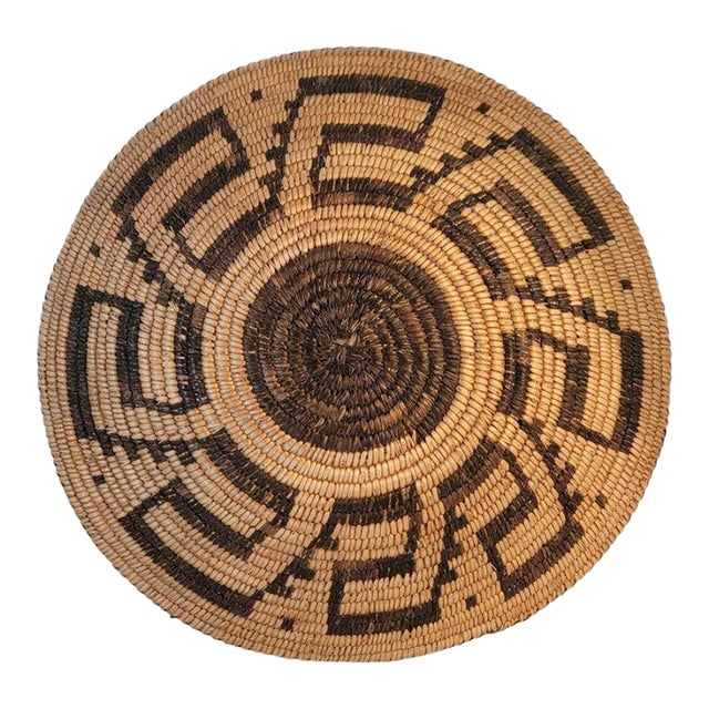 Early 20th Century Large American Hand Woven Geometric Basket For Sale