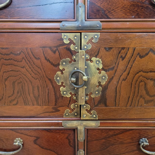 Late 20th Century Late 20th Century Korean Apothecary Tansu Chest Cabinet Sideboard Console Credenza Campaign Style For Sale - Image 5 of 14