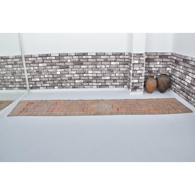 Peach Antique Decorative Oushak Wool Runner Rug For Sale - Image 8 of 10