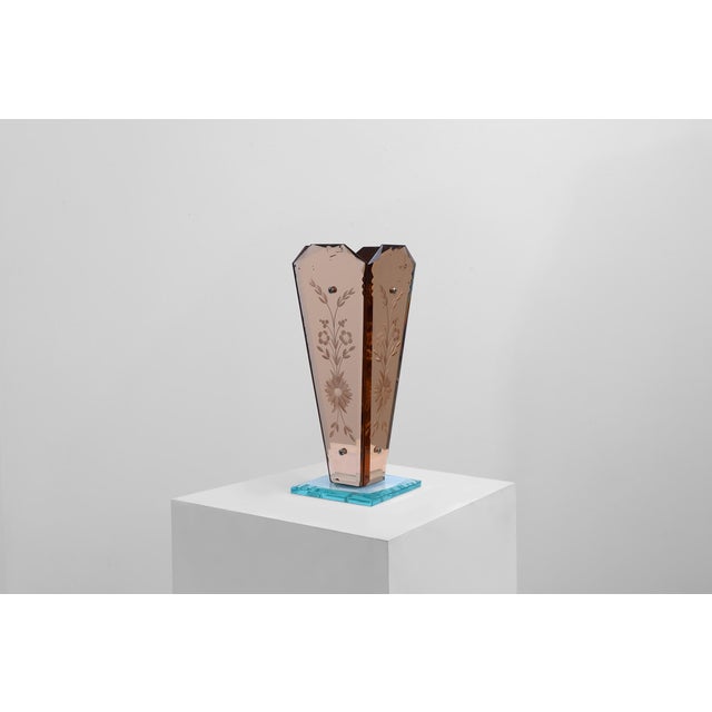 Brown Art Deco Vase in Glass, Mirrored Glass and Wood, France, 1920s For Sale - Image 8 of 11