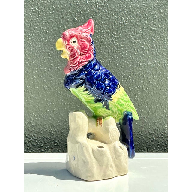 Vintage Glazed Ceramic Bird With Flower Frog For Sale - Image 9 of 12