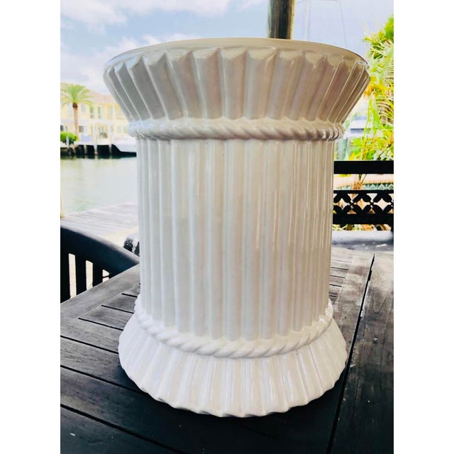 1970s Hollywood Regency Faux Bamboo Ceramic Side Table For Sale - Image 4 of 8