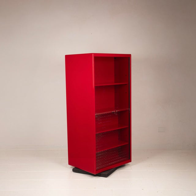 Double-Face Rotating Bookcase / Cabinet in Red Lacquer by Cini Boeri for Arflex, 1980 For Sale - Image 6 of 18