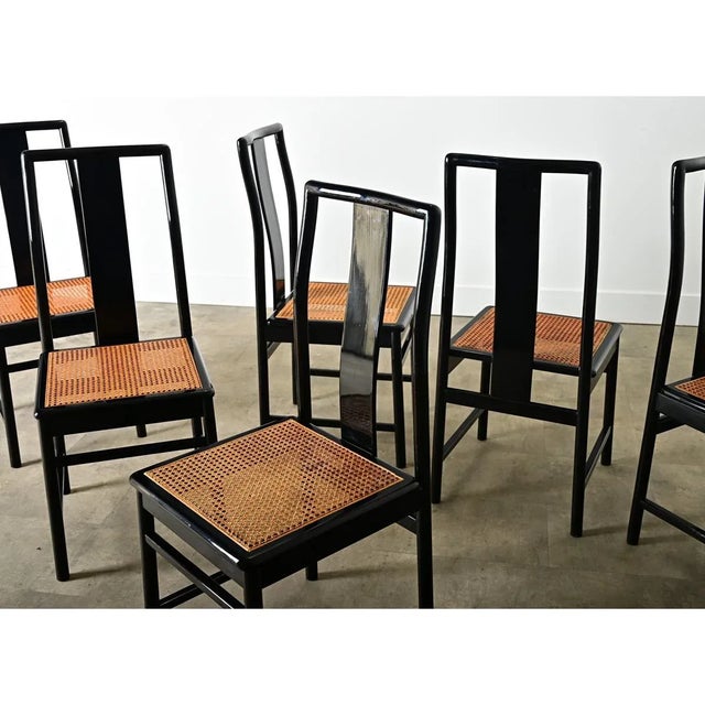 Black Vintage Italian Ebonized and Cane Seat Dining Chairs – Set of 6 For Sale - Image 8 of 12