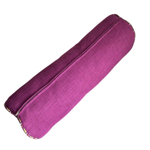 Contemporary Contemporary Plum Purple Designer Bolster Pillow With Contrast Welt Trim For Sale - Image 3 of 3