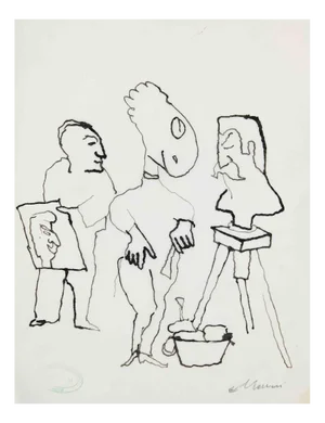 Mino Maccari, The Sculptor and the Painter, China Ink, Mid 20th Century