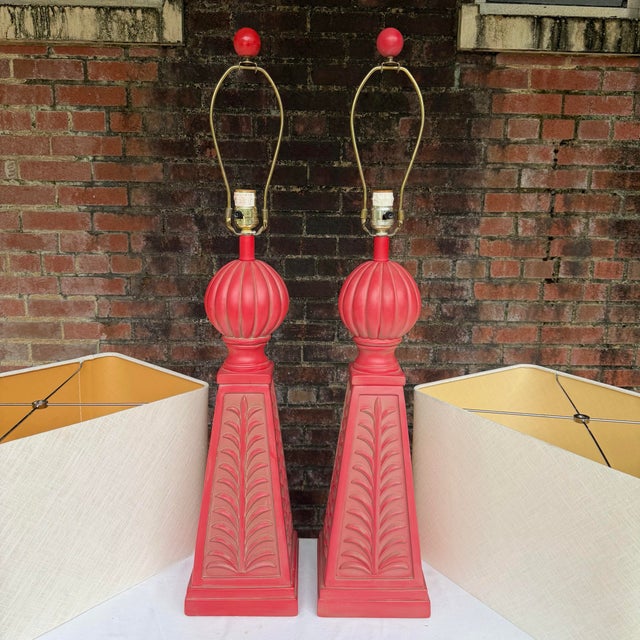 Textile 2004 Serge Roche Style Palm Beach Regency Coral Plaster Obelisk Table Lamps by Pieri Creations - A Pair For Sale - Image 7 of 17