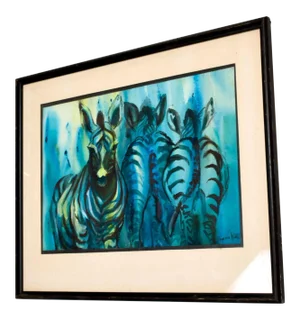 1970s Zebra Watercolor Abstract Gouache Painting