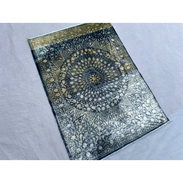 Vintage Turkish Hand-Knotted Silk Rug | 2 X 2'10 Ft | Elegant Medallion Rug For Sale - Image 4 of 9