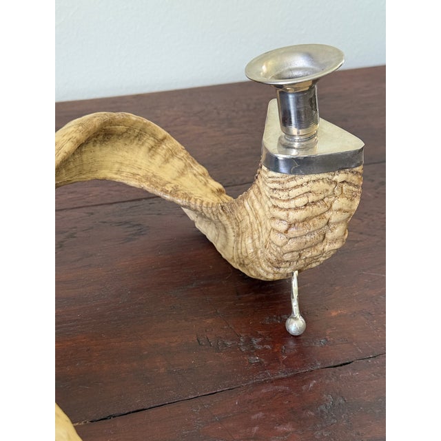 1990s Resin Ram Horn Candlesticks For Sale - Image 6 of 7