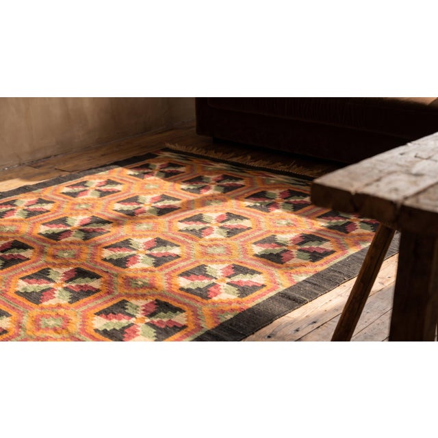 1930s Multicolor Diamond Antique Mexican Zapotec Navajo Rug 3' 3" X 4' 10" Flatweave Wool Carpet For Sale - Image 9 of 9