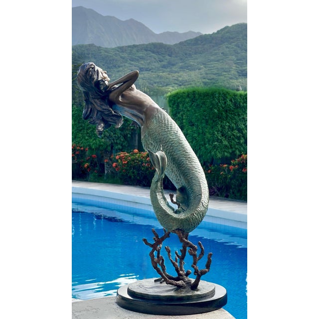 Metal Large Bronze Mermaid Sculpture Nautical Art Statue For Sale - Image 7 of 12