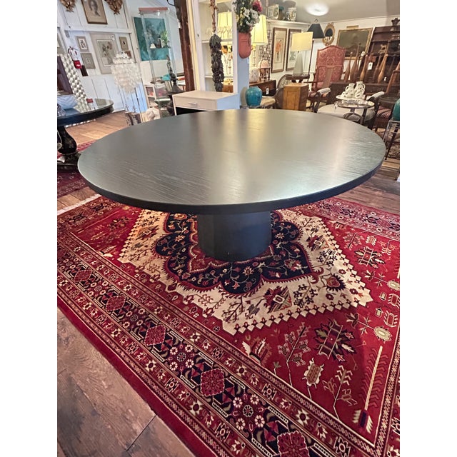 2010s Ebonized Oak Round Dining Table With Columnar Base For Sale - Image 5 of 8