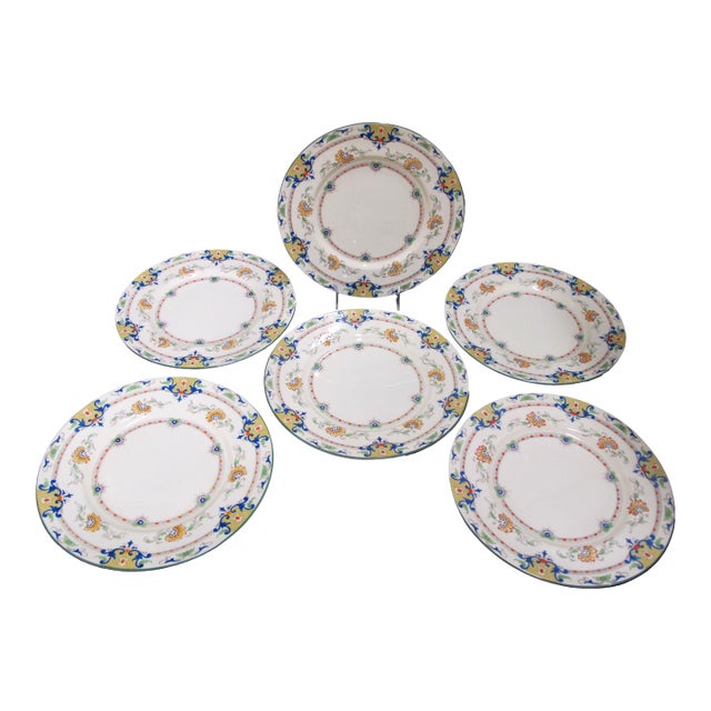 19th Century Traditional Coalport England Ad 1750 Bright Colorful Floral 10 3/4" Dinner Plate - Set of 6 For Sale