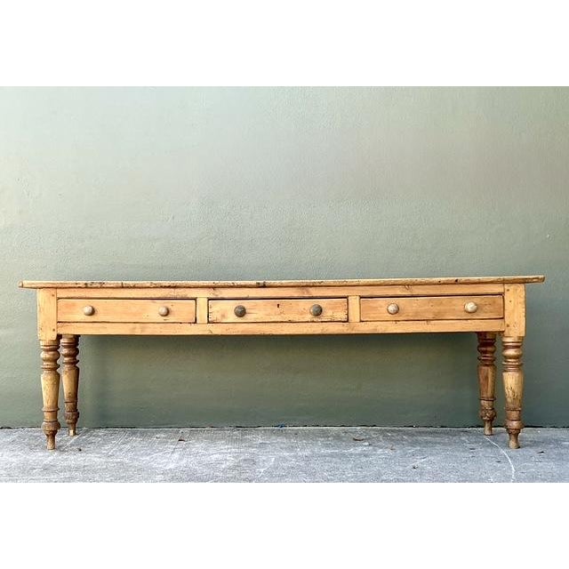 Early 20th Century Vintage Primitive Long Pine Console For Sale - Image 5 of 12