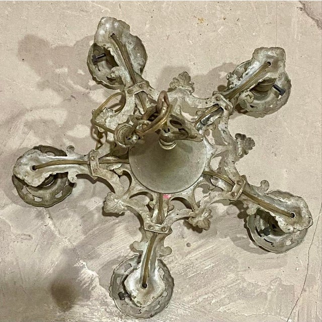Antique Art Deco Metal 5-Light Hanging Lamp Chandelier For Sale - Image 4 of 10