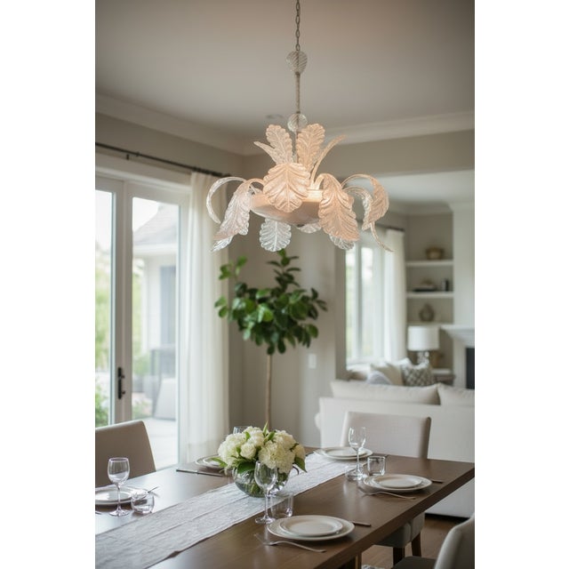 Large Murano Glass Leaf Chandelier attributed to Barovier & Toso, Italy, 1950s For Sale - Image 3 of 10
