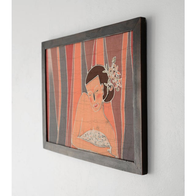 Abstract Vintage Minimalist Bathing Nude Female Batik Painting For Sale - Image 3 of 6