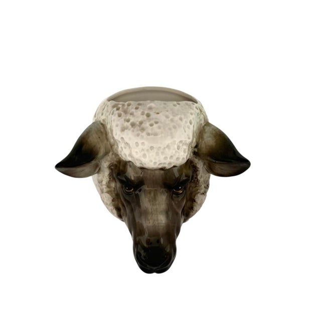 Late 20th Century Late 20th Century Farmhouse White Ceramic Ram Head Wall Pocket Planter Vase, 6.6"h For Sale - Image 5 of 9
