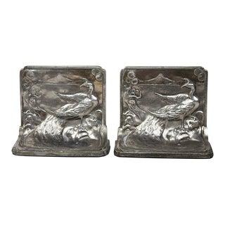 Pompeian Bronze Co. Art Nouveau Peacock Bookends - a Pair For Sale