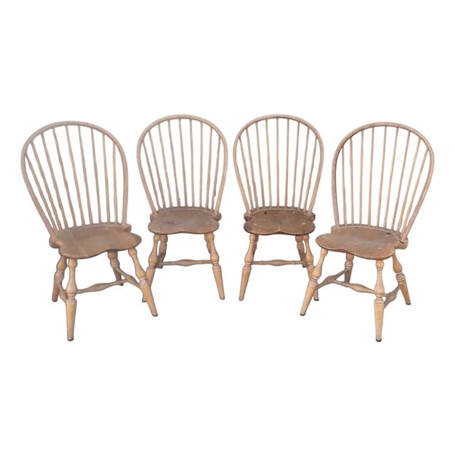 Mid 20th Century Set of Four Natural Bowback Windsor Chairs For Sale