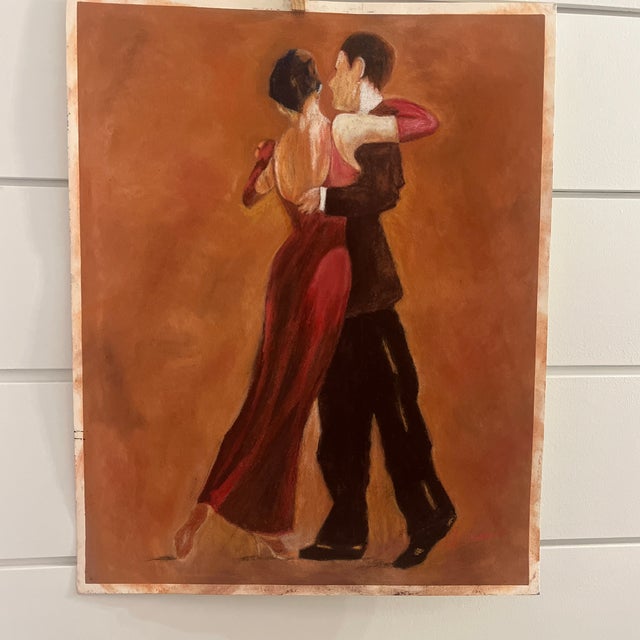 Tango Dancers Original Pastel Painting – Couple in Red & Black, Warm Terracotta Wall Art For Sale - Image 9 of 9