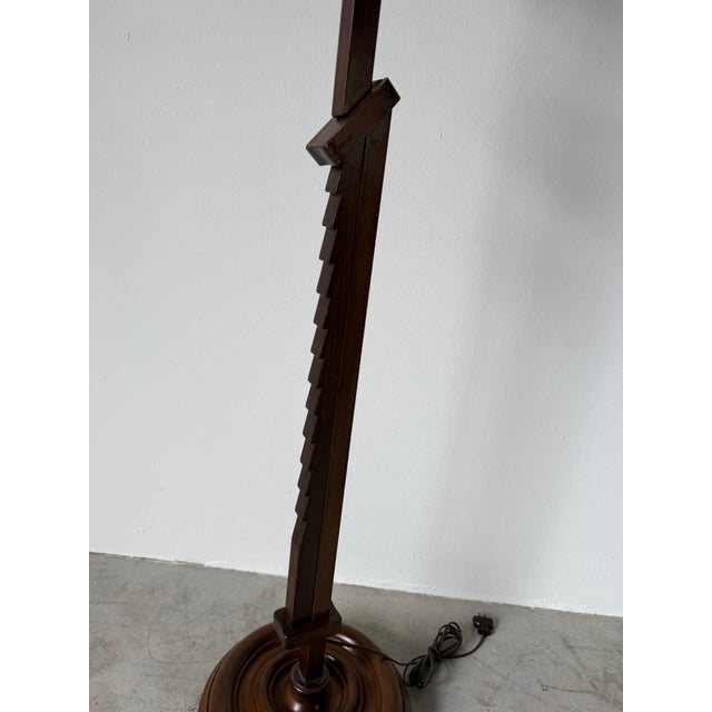 Wood Vintage Adjustable Ratchet Wood Floor Lamp With Tiffany-Style Stained Glass Shade For Sale - Image 7 of 12
