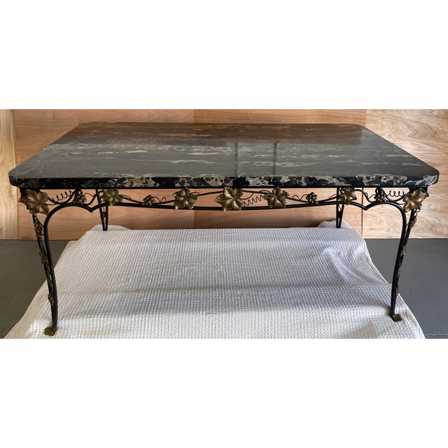 Art Deco Edgar Brandt Style French Art Deco Wrought Iron Dining Table & 6 Chairs For Sale - Image 3 of 13