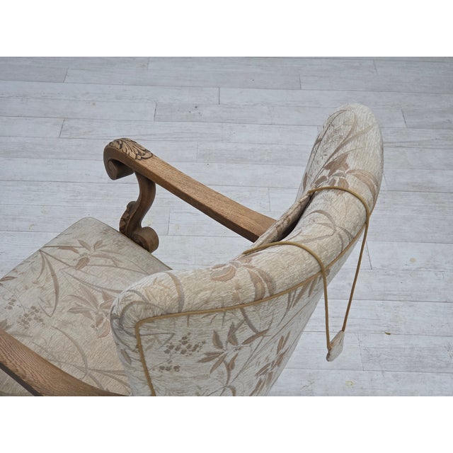 Vintage Danish Lounge Chair in Furniture Fabric and Carved Oak, 1950s For Sale - Image 13 of 18