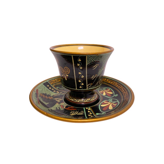 1970s Greek Pottery Teacup and Saucer For Sale - Image 4 of 10