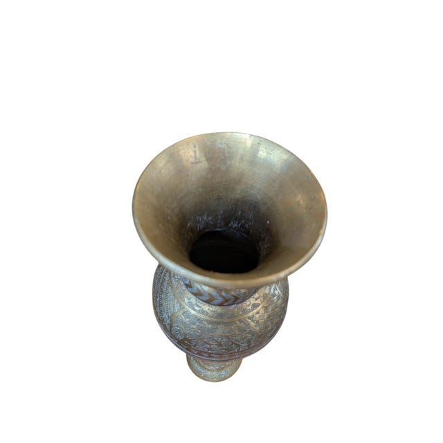 Pair of Large Mid-Century Indian Etched Brass Vases For Sale - Image 10 of 11