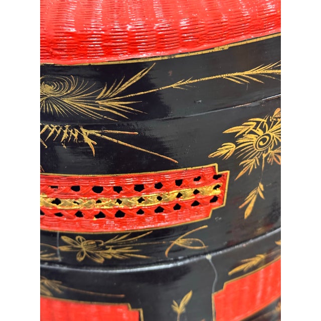 Wood Chinoiserie Lacquered Wedding Basket Carriers, Set of Seven For Sale - Image 7 of 12
