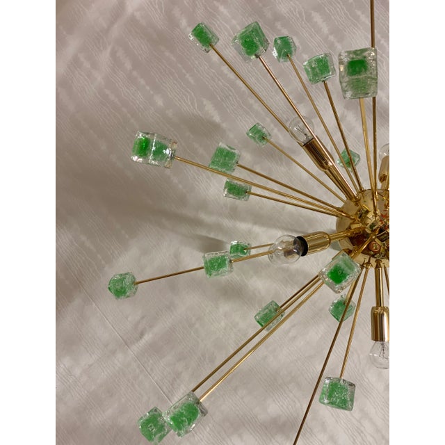 Metal Green Cubes Murano Glass Gold Sputnik Chandelier For Sale - Image 7 of 9