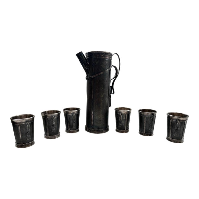 Art Deco Golf Bag Cocktail Set by George H. Berry for Derby Silver Plate Co., c.1925 For Sale