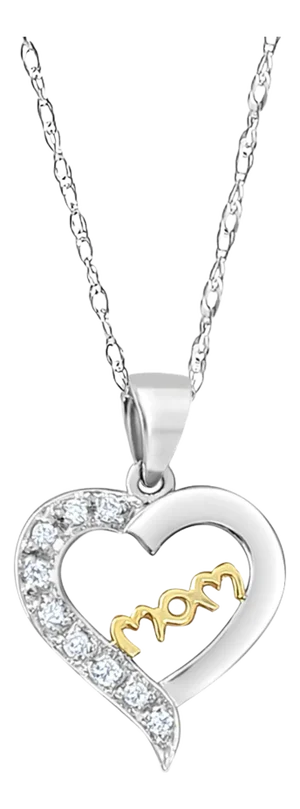 Heart Shaped MOM Diamond Necklace .25cttw 10k Two-Toned Gold 16"