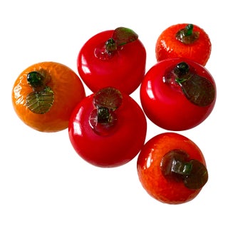 Vintage Handblown Murano Style Glass Apple and Citrus Fruit - Set of 6 For Sale