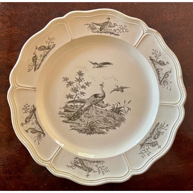 Ceramic Antique 18th Century George III Leeds Exotic Birds Black Transfer Creamware Plate Circa 1770 For Sale - Image 7 of 13
