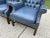 Wood Mid-Century Chesterfield Wingback Chairs, a Pair - Tufted Blue Faux Leather With Nailhead Detailing For Sale - Image 7 of 11