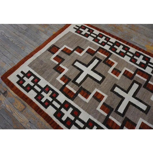 1920s Gray Geometric Antique American Navajo Carpet 4' X 5'9" Flatweave Wool Rug For Sale - Image 10 of 15
