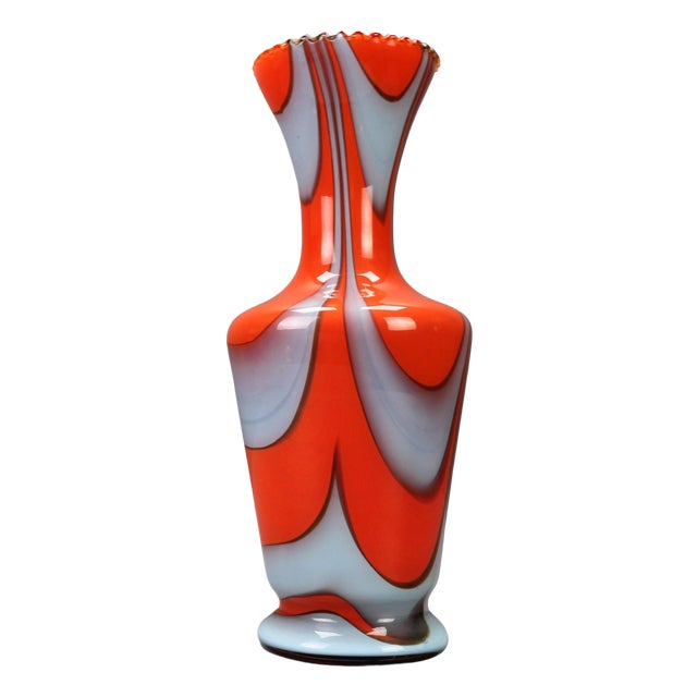 Italian Opaline Florence Glass Vase in Red and Grey, 1970s For Sale