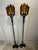 Pair of Vintage Iron Floor Lamps With Amber Mica Shades For Sale - Image 9 of 12